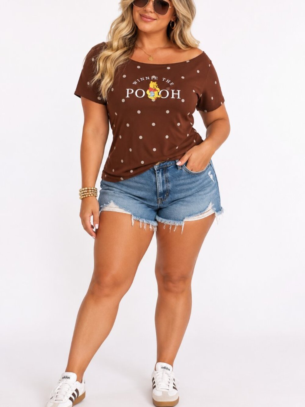 Disney Winnie the Pooh Polka Dot Short Sleeve T-Shirt Brown NWT Adult L 12-14